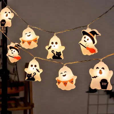 Halloween-Lichterkette 1,5 m, 10 LED Geister, warmweiß