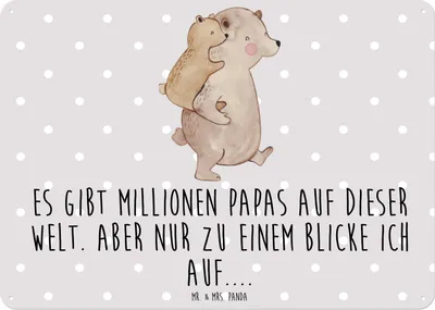 Produktbild von Mr. & Mrs. Panda tafel Papa Bär DIN A6 - Grau Pastell - Geschenk, Wandbild, Türschild, wandtafel, Vatertag, Muttertag, Schild, Vater, Blechschild, Geburtstag