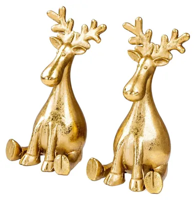 Produktbild von 2er Set Rentiere Gold Deko Aufsteller Hirsche Tischdeko Weihnachtsdeko Figur