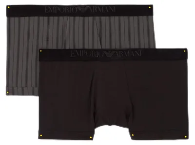 Obrázok produktu pre Darčeková sada Emporio Armani pre pánov, 2 kusy plaviek typu "trunks" s vzorom "tartan", farby: pruhované/čierne