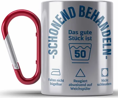 Produktbild von Trendation - 50. Geburtstag Geschenkidee Frau Frauen Männer Mann Edelstahl Tasse Karabiner mit Sprüch 50er Geburtstag (Rot)