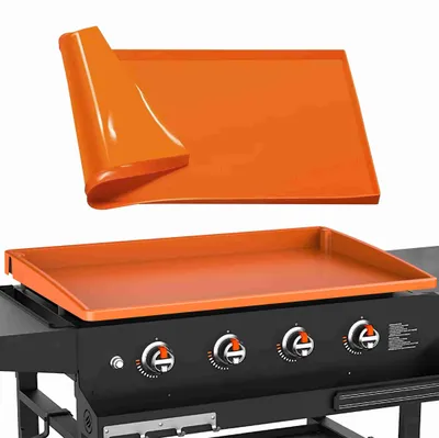 Obrázek produktu pro Silikonová podložka na grilování, vhodná pro styk s potravinami, tepelně odolná podložka na gril, ochranný kryt, příslušenství k grilovací desce, pro desku o průměru 22 palců, oranžová