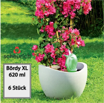 Produktbild von Scheurich Wasserspeicher Bördy XL | 6x Grün | 620ml Füllmenge | Bewässerungskugel klein mit Ton Fuß | Wasserspender Pflanzen und Blumen Terrakotta Stiel