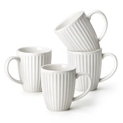 Obrázek produktu pro MALACASA Sada hrnků, 4 kusů, porcelán, objem 360 ml, hrnky s uchem, bílá barva