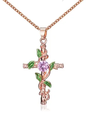Productafbeelding van Kruis-infinitiefhanger ketting, kristal hart, blad, kruis, religieuze ketting
