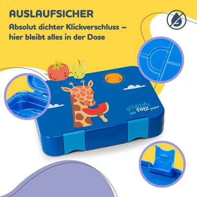 Produktbild von Schmatzfatz Junior Brotdose für Kinder mit Fächern, Bunte Kinder Brotdose, Bento Brotdose Unterteilt & Auslaufsicher, BPA-Freie Lunchbox für Kindergarten/Kita, Kinder Bento Box, Sichere Vesperdose