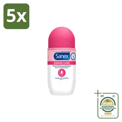 Imagen del producto de 5 unidades de antitranspirante roll-on Sanex Dermo Care, 48 horas de protección, 50 ml, pack ahorro