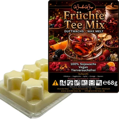 Produktbild von WonderWax Duftwachs Wax Melts für Duftlampe, 6 Sterne Duftmelt Wachsmelt Sojawachs Duftwachs Würfel für Raumdüfte, Wachs Duftöl Winter Indoor Schmelzen für Aromalampe FrüchteTee Mix