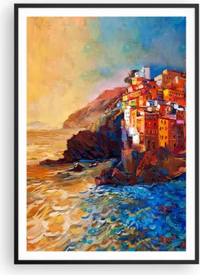 Produktbild von Gerahmtes Poster - Schwarzer Rahmen - Manarola Bunt Öl - 70x100 cm - Wand Bild - Wanddeko - Wandbilder - Kunstposter - Wandposter - Bilderrahmen - Bilder - Kunstdruck - Wandbild - P2BPA70x100-4164