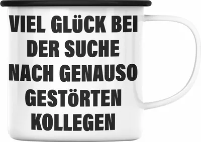 Produktbild von Trendation - Jobwechsel Emaille Tasse Geschenk Kollegin Kollege Abschied Lustig Abschiedsgeschenk Sprüche Neuer Job (Schwarz)