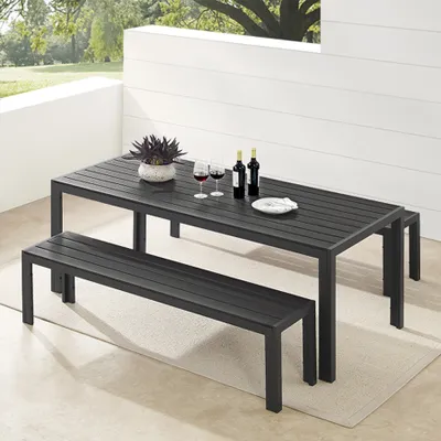 An outdoor dining set on a patio.