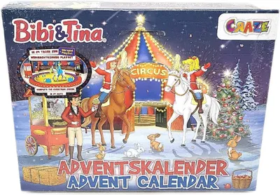 A Christmas advent calendar box featuring characters from Bibi & Tina in a circus setting.