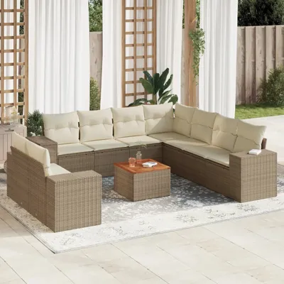 Produktbild von Design 10-tlg. Garten-Sofagarnitur mit Kissen Beige Poly Rattan, Gartenmöbel-Sets 2024 Neu