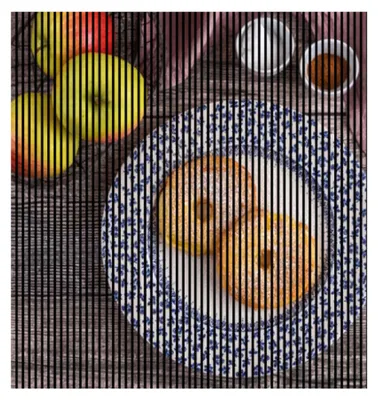 Produktbild von Akustikpaneele mit Digitaldruck Apfelradl01 19 x 2253 x 2400 mm Apfel Donat Teller MDF PET-Fasern Wandpaneele Braun Weiß Blau Rot 4 Einzelplatten
