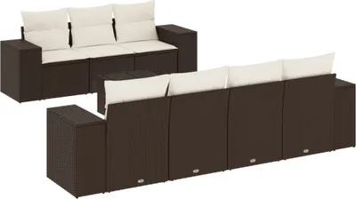 Immagine prodotto di vidaXL Set di divani da giardino a 8 pezzi con cuscini in rattan marrone