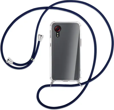Produktbild von Handykette Backcover-Schutzhülle mit Band (Metall silberfarben) für Samsung Galaxy Xcover 5 (G525) - dunkelblau
