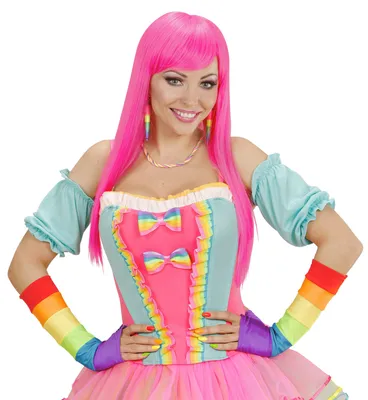 Produktbild von Regenbogen Satin Handschuhe Bunt Lang 33 cm