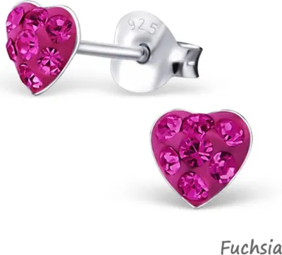 Produktbild von Herz Ohrringe: Kinder Kristall Herz Ohrstecker Silber 925 Fuchsia