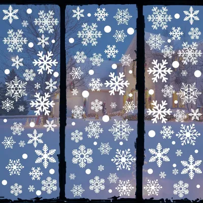 Immagine prodotto di Decorazioni natalizie per finestre, 321 pezzi, autoadesive, in PVC bianco, a forma di fiocchi di neve, riutilizzabili