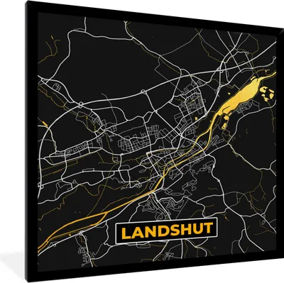 Produktbild von MuchoWow® Gerahmtes Poster Gold - Deutschland - Karte - Stadtplan - Landshut 40x40 cm - Poster mit Schwarzem Bilderrahmen Wandposter Rahmen Foto Bilder - Mit Rahmen - Wanddekoration Schlafzimmer