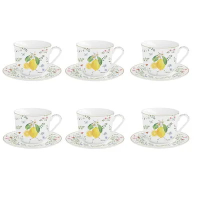 Produktbild von 6er Set Tassen mit Untertasse FLEURS ET CITRONS Zitronen 370ml Easy Life