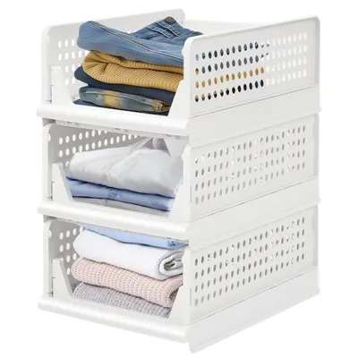 Produktbild von 3 Stück Stapelbare Kleiderschrank Aufbewahrungsbox, Faltbar Kleiderschrank-Organizer, 33.5*43*42cm