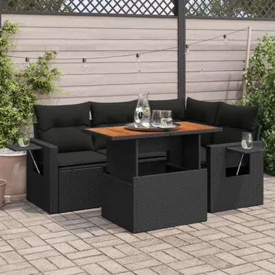 Produktbild von Eleganten-Stil 5-tlg. Garten-Lounge-Set mit Kissen Garten-Sofagarnitur, Outdoor Indoor, Schwarz Poly Rattan Gartenmöbel-Sets CHY42474557