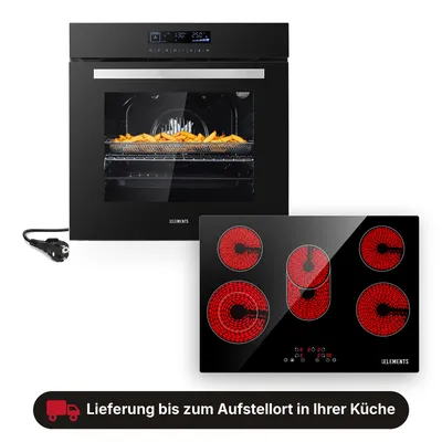 Produktbild von KB ELEMENTS Sparset, Einbauherd Set, Herdset, Glaskeramikkochfeld 77 cm, Full Touch Einbaubackofen 60cm, 15 x Funktionen, Air Fry Funktion, A+