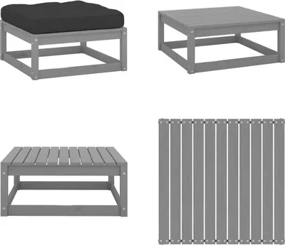 Produktbild von vidaXL Garten Fußhocker mit Grauen Kissen Massivholz Kiefer - Fußhocker - Fußbank - Fußbänke - Fußstütze