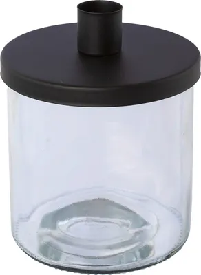 Produktbild von Deko-Glas - H 14,5 cm - Transparent - Schwarz - Metall - mit Kerzenhalteraufsatz