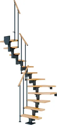 Produktbild von Dolle Mittelholmtreppe Dublin 1/2 gewendelt aus Buche lackiert 61 cm breit für GH 278–337 cm UK Metall Perlgrau mit Einzelstabgeländer