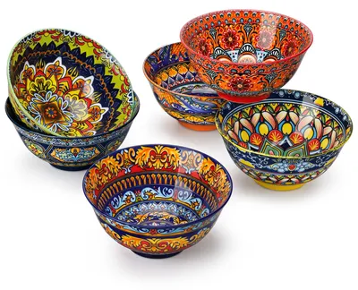 Müslischalen-Set, 6 Stück, 720 ml, Porzellan, Boho-Stil