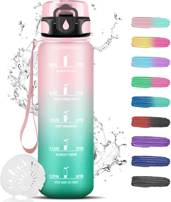 Productafbeelding van Trinkfles 1L met Filter en Tijdmarkering, Lekvrije Sportwaterfles, Roze-Cyan