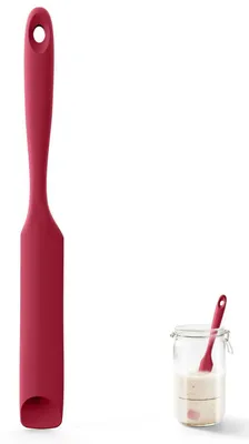 Image de Spatule en silicone avec embout en forme de cuillère, résistante à la chaleur jusqu'à 315°C, de couleur rouge