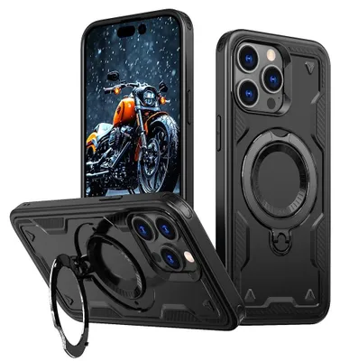 Produktbild von iPhone 15 Pro Hülle - Coverup Armor Back Cover met MagSafe Compatible Kickstand - Schwarz