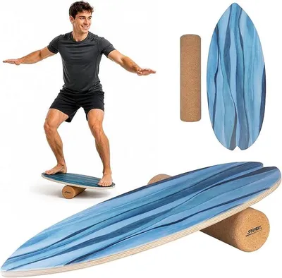 Imagen del producto de Entrenamiento físico: Tabla de equilibrio de madera con rodillo, para entrenamiento de coordinación (tabla de equilibrio para fitness, tabla de equilibrio)