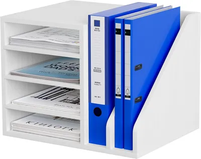 Immagine prodotto di Cassetta portaoggetti con 6 scomparti, organizer per fogli A4, in legno, bianca, per l'ufficio