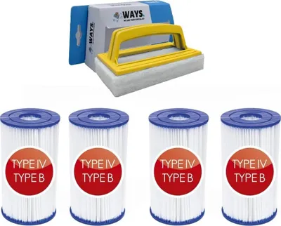 Produktbild von Bestway - Typ IV-Filter geeignet für Filterpumpe 58391 - 4 Stück & WAYS Scheuerbürste