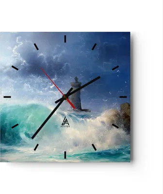 Produktbild von Wanduhr - Quadrat - Glasuhr - Leuchtturm Meer - 30x30cm - Schleichendes Uhrwerk - Lautlos - zum Aufhängen bereit - Dekoration Modern - Wanddekoration aus Glas - C3AC30x30-3576