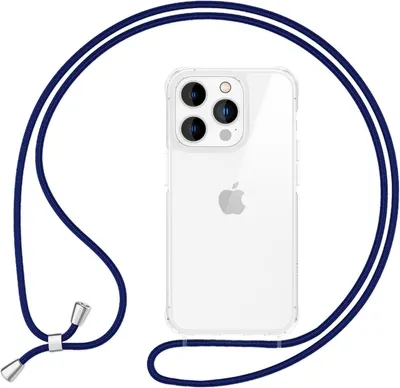 Produktbild von NALIA Handykette für iPhone 16 Pro Max – Transparentes Hybrid-Case & 160cm Band – HANGIT PRO (Anti-Gelb Rückseite) – Marke aus Berlin – Dunkelblau