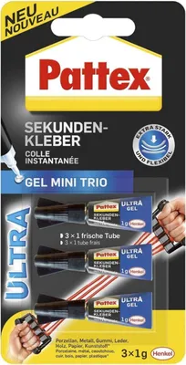 Produktbild von Pattex Sekundenkleber Mini-Trio Gel, 3 Tuben mit je 1g