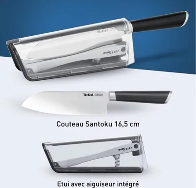 Produktbild von TEFAL Ever Sharp Santoku Küchenmesser 16,5 cm, integrierter Schärfer, sichere Technologie, deutscher Edelstahl K2579024