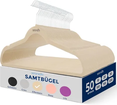 Produktbild von SereneLife Kleiderbügel Platzsparend 50 Stück, Samt Bügel rutschfest mit Einkerbungen im Schulterbereich für Kinder & Erwachsene