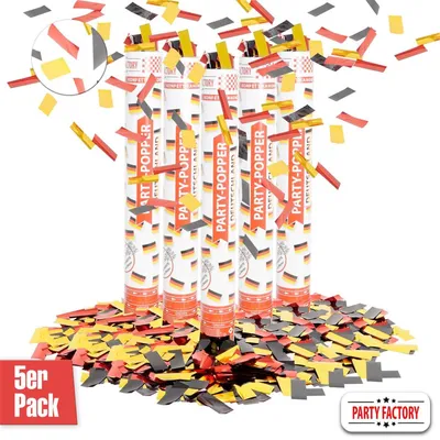 Produktbild von Party Popper 40cm Deutschland 5er Set Schwarz Rot Gold Fanparty Fußball Deko Konfetti