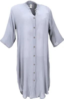 Produktbild von Boho Hemdkleid, Lange Viskose Crepe Tunika - Graublau, Damen, Größe: L