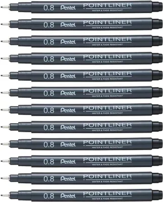 Obrázok produktu pre Pentel S20P Pointliner, perá s tenkou špičkou, 0,8 mm, čierna farba - sada 12 kusov