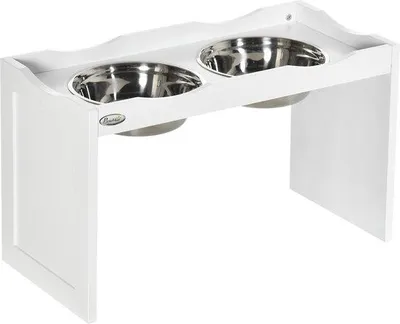 Produktbild von Hundelecker, Hundeleckerbox, 2 Futterboxen à 2 Liter, Edelstahl, für große Hunde, weiß, 63 x 30 x 24 cm