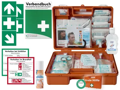 Produktbild von Verbandskasten (M) Typ CS -Paket 1- aktuelle Erste Hilfe nach DIN 13157 für Betriebe INKL. PERF. VERBANDBUCH +Hygiene-Gel, Sprühpflaster +AUFKLEBER