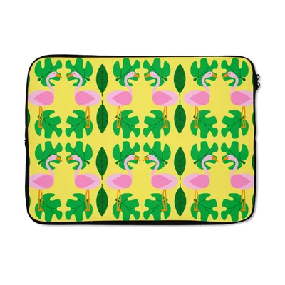 Produktbild von MuchoWow® Laptop Hülle 13 Zoll Flamingo - Pflanzen - Tiere - Muster Laptoptasche - Laptophülle - Sleeve - Rundumschutz