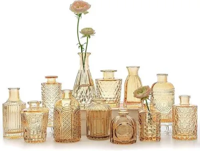 Produktbild von Famanu Glasvase Set - 12 Stück, kleine amberfarbene Blumenvasen für Tischdekoration